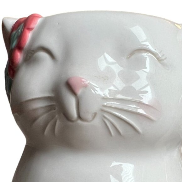 3D Ceramic Cat Mug Planter Flowers in Hair Glazed Charming Pristine 16 oz - Picture 11 of 12